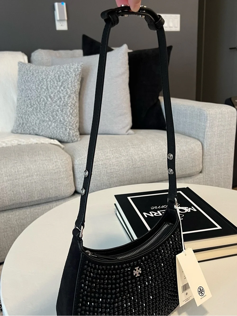 Tory Burch Emerson Crystal Shoulder Bag In Black